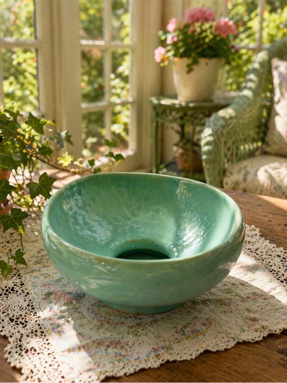 McCoy USA Pottery- Harmony Mist Blue Round Planter 1961 - Picture 2 of 3